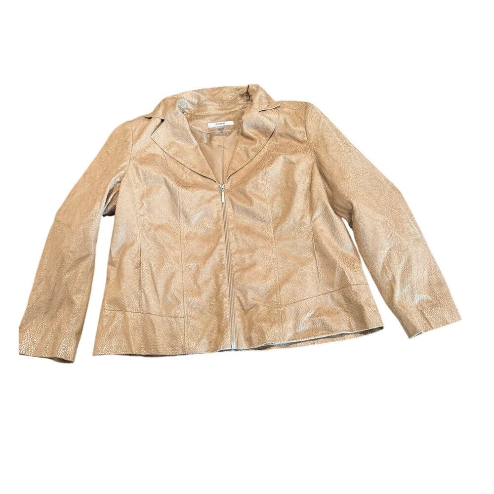 TanJay Petite Women's Faux Leather Textured Metallic Zip Blazer Jacket Size 12P
